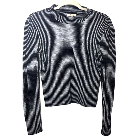 Madewell Tops - MADEWELL Crew Neck Striped Navy Mock Turtleneck Long Sleeve Pullover Top Sz XS